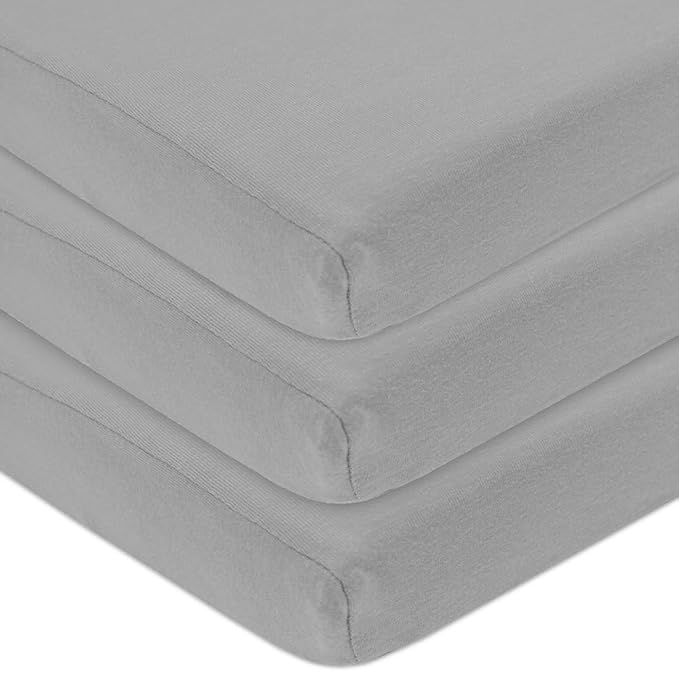 American Baby Company 3 Pack 100% Natural Cotton Fitted Pack and Play Sheets 39" x 27" - Soft & Breathable Pack N Play Sheets for Playard & Mini Crib Mattress, Gray, for Boys & Girls