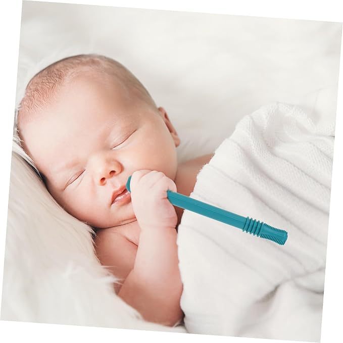 KOMBIUDA Teether with Hollow Molar Sticks and Cleaning Brush Food-Grade Silicone Teething for Soothing Gums and Developing Grasping Skills Safe and Elastic Design for Small Hands