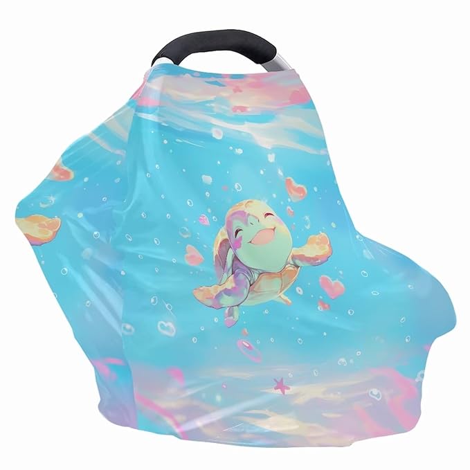 Biyejit Sea Turtles Baby Car Seat Covers Stretchy Breastfeeding Scarf Breathable Infant Carseat Canopy Nursing Covers Multi Use for Stroller High Chair Shopping Cart Boys and Girls