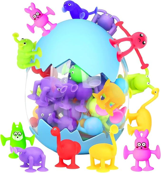 Toddler Suction Cup Bath Toys, Easter Basket Stuffers Animal Bath Toys for Kids Ages 1 2 3 4 5 Mold Free Bathtub Window Building Toys Christmas Stocking Stuffers Boys Girls Large Egg Container