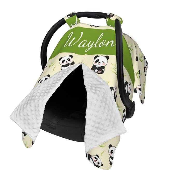Personalized Name Car Seat Covers for Baby Girls Boys, Custom Cute Panda Baby Carseat Canopy, Nursing Cover for Breastfeeding, Strollers Car Seat Canopies for Babies Infant Newborn