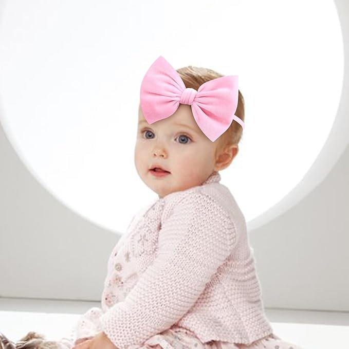 YanJie Newborn Velvet Nylon Soft Elastics Bows Hairbands and Hair Accessories for Infants, Toddlers, Child (Black White Pink)