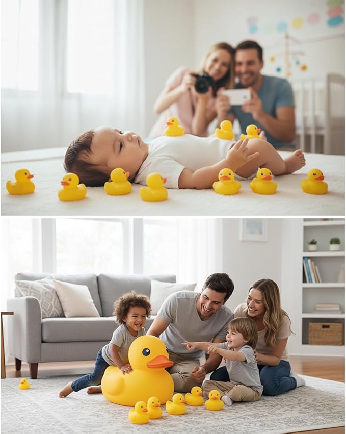 3 Inch 5 Pcs Kalafona Rubber Bathtub Duck/Duckie Waterproof No 'Bebe' No Hole Funny Bath Swimming Pool Toy Without Hole for Kids Birthday Party Favor Home Decor