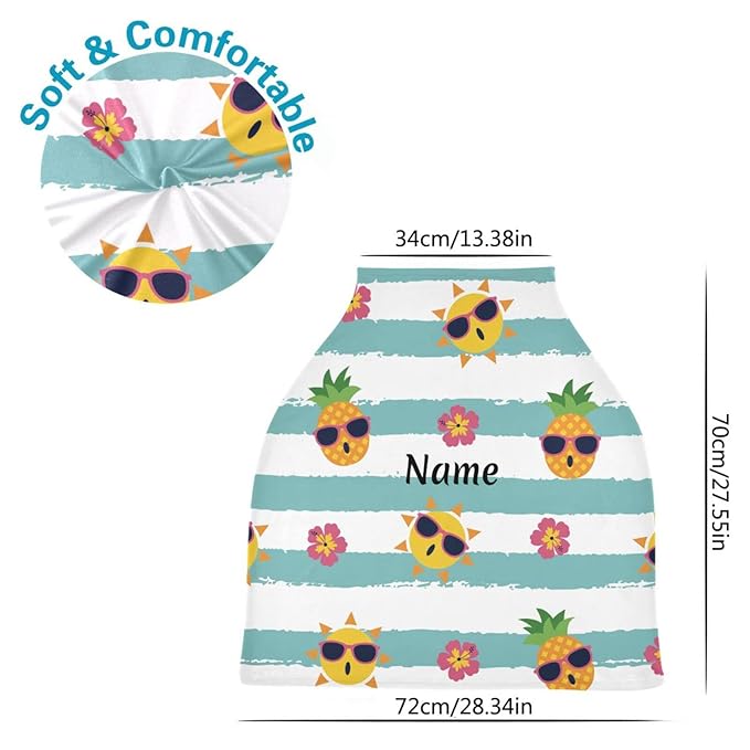Personalized Pineapple Baby Car Seat Covers for Boys Girls, Custom Name Carseat Canopy, Multiuse Nursing Breastfeeding Scarf, Gift for Newborn Boys Girls, Infant Stroller Cover