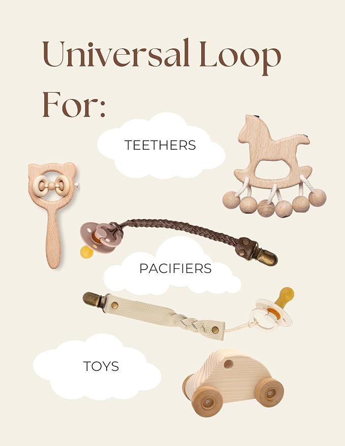Little Bug Boutique 2-Pack Leather Baby Pacifier Clips - Neutral Pacifier Holders for Baby Girls & Boys, Paci & Binky Clips or Strap for Toys & Teethers (Light Cream), Pacifier NOT Included