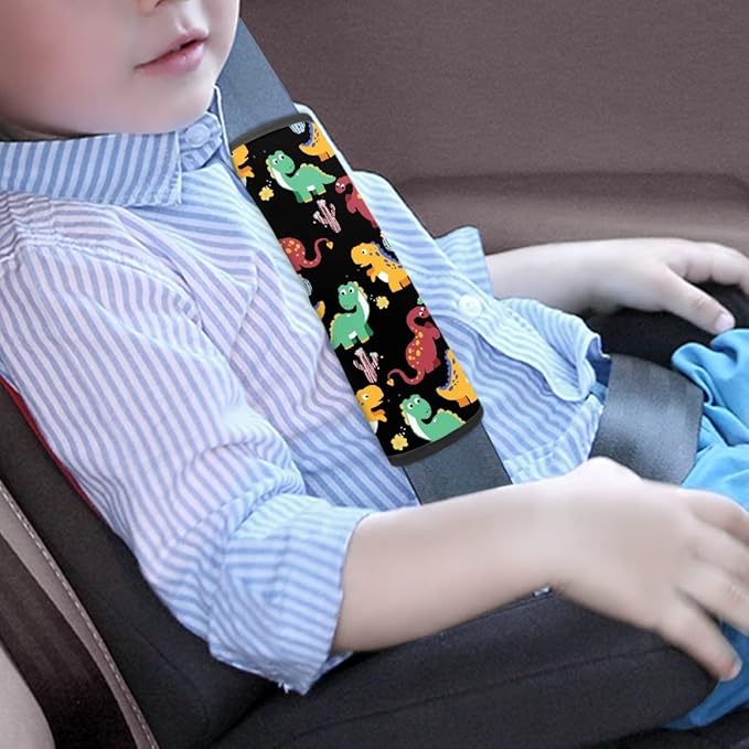 ENLACHIC Baby Car Seat Belt Cover, Cute Dinosaur Print Car Seat Shoulder Strap Pads, Infant Car Seat Cushion Safety Seatbelt Protector for Kids Boys Girls,Dinosaur Cactus