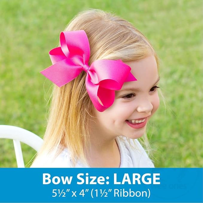 Wee Ones Girls 2 Pack Grosgrain Hair Bows with Plain Wrap Centre on a Wee Stay No Slip Clip, Large, Antique White