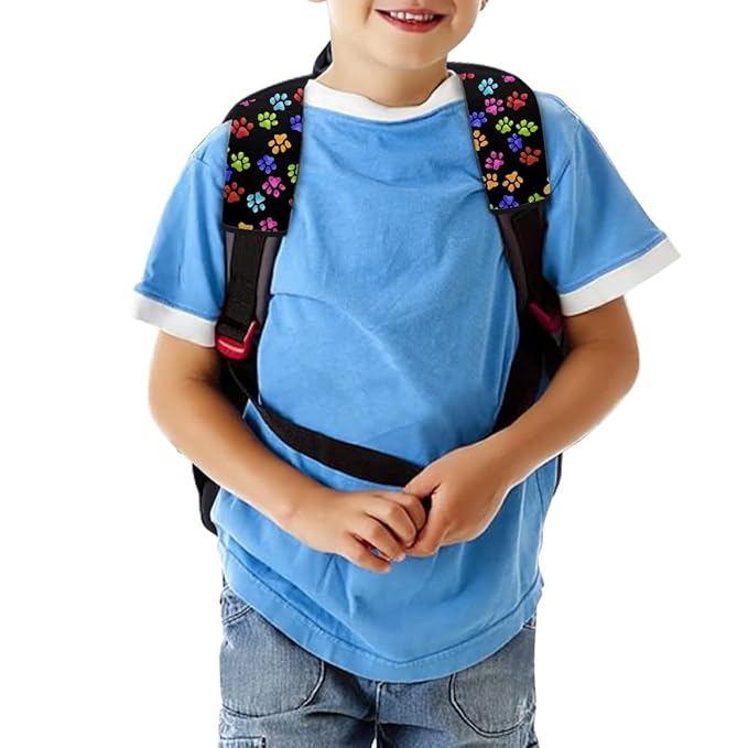 ENLACHIC Kids Car Seat Belt Cover, Cute Cartoon Animal Print Baby Car Seat Strap Pads Infant Car Seat Protector Car Accessories Universal All Cars,Colorful Dog Paw