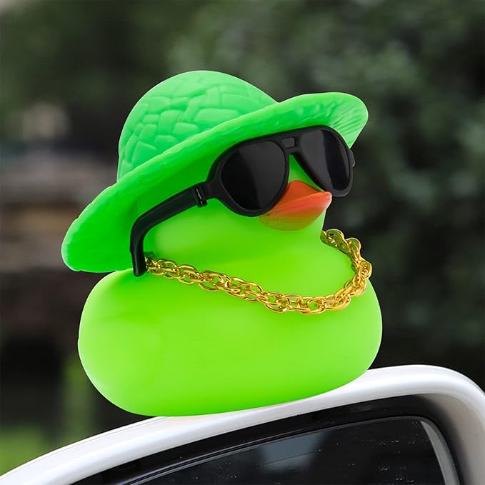 wonuu Car Accessories Rubber Ducks Dashboard Decorations Rubber Duck Pink Accessories Dashboard Duck Car Decorations Car Ducks for Dashboard Car Duck Car Dashboard Decorations, BG-green-strawhatgreen