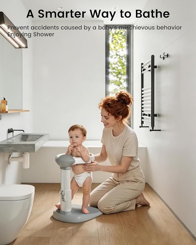 COOSEYA Baby Bath with Shower Stand Support|Anti-Pinch Soporte para Bañera de Bebé Adjustable Shower Tower and Anti-Slip for Toddler Standing Up Themselves,Ideal Gift for Infants 6-36 Months