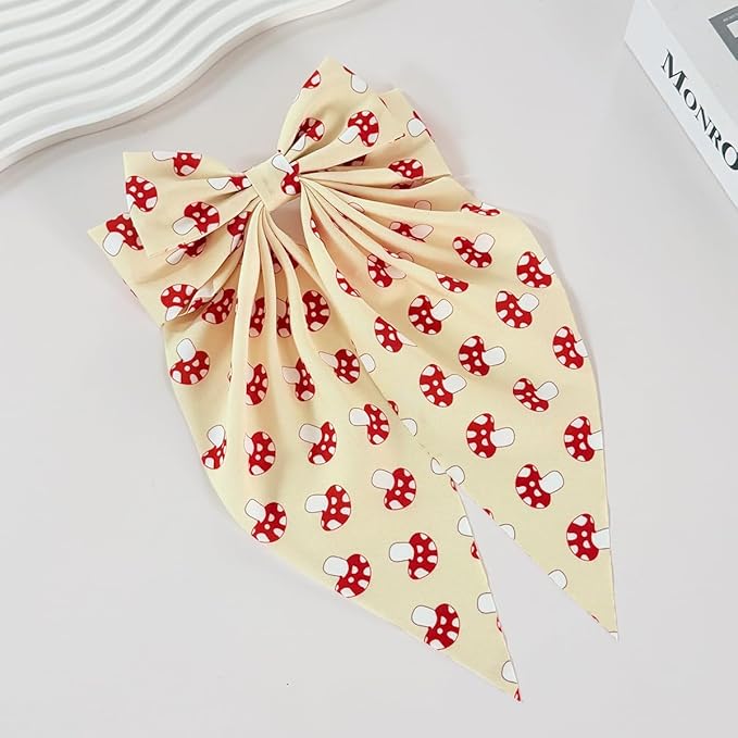 Kids Girls Mushroom Print Hair Clips Bow Mushroom Pattern Hair Pin Bowknot BBW03 (Bow-B4)