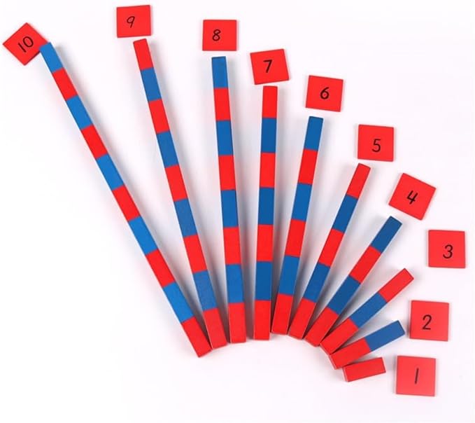 Jerliflyer Numerical Rods, Elite Montessori Small Number Rods,Elite Montessori Wood Red Long Sticks Family Version Math Number Rods,Kid Education