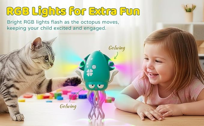 SANJOIN Dancing Octopus Baby Toy,Easter Basket Stuffers Gitfs Rechargeable Tummy Time Toys Wiggling Crawling Squid Toy for 3 4 5 6 7 8 9 10 Kids Boy Girl,Electric Musical Toys Birthday Gifts,Green