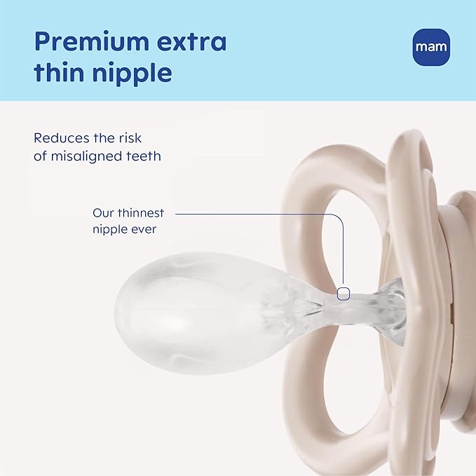 MAM Supreme Baby Pacifier, Newborns 16+ Months, Developed with Orthodontists, Extra Air Flow for Sensitive Skin, Glows in The Dark, BPA-Free Silicone, Sterilizer Case, Pack of 2, Made in Europe