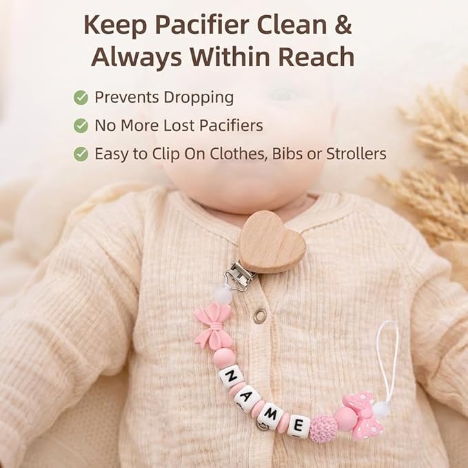 Personalized Baby Name Pacifier Clip Dummy Soother Pacifier Flower Clip Holder Strap Chain Gift (Flower 2)