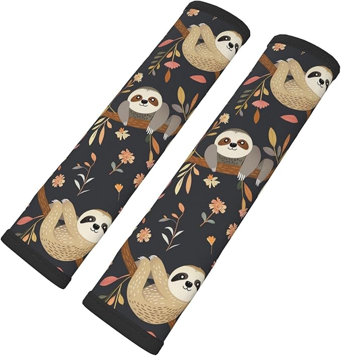 Brown Cute Sloth Tree Seatbelt Pads Fits Cars Trucks SUV Sedans Air Permeability Car Seatbelt Strap Cover, Auto Interior Accessories Protector