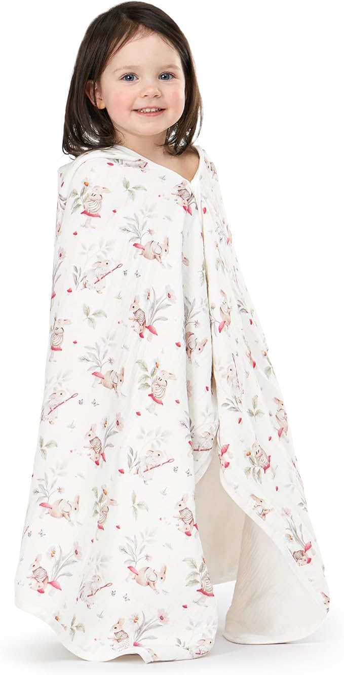 Hooded Towel Muslin Hooded Towel Made from Organic Cotton 6-Layer Cotton Bath Towel, Soft Bath Towels 25x51inches for Toddler Baby (Bunny & Mushroom)