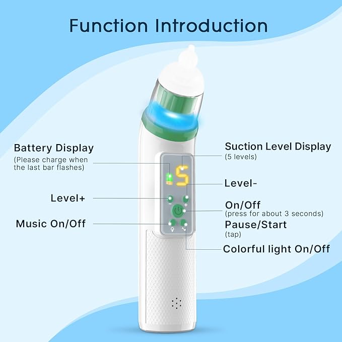 Nasal Aspirator for Baby,Electric Nose Suction for Baby Nose Sucker ,Rechargeable Nose Cleaner for Toddler with 5 Suction Levels,Waterproof Nose Aspirator with Music Light Function, Deep Green
