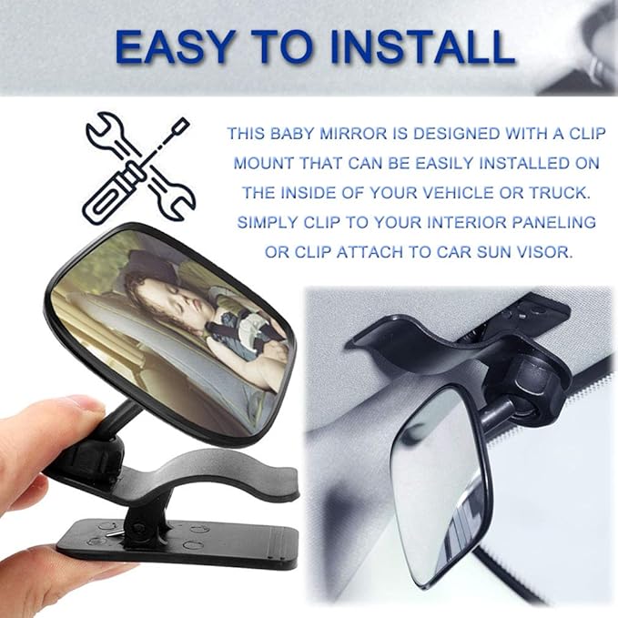 JONMON Automotive Interior Rearview Baby Mirror - Car Small Clip-On Adjustable Facing Back Rear View Seat Convex Mirror Clip on Car or Truck Sun Visor (Original)