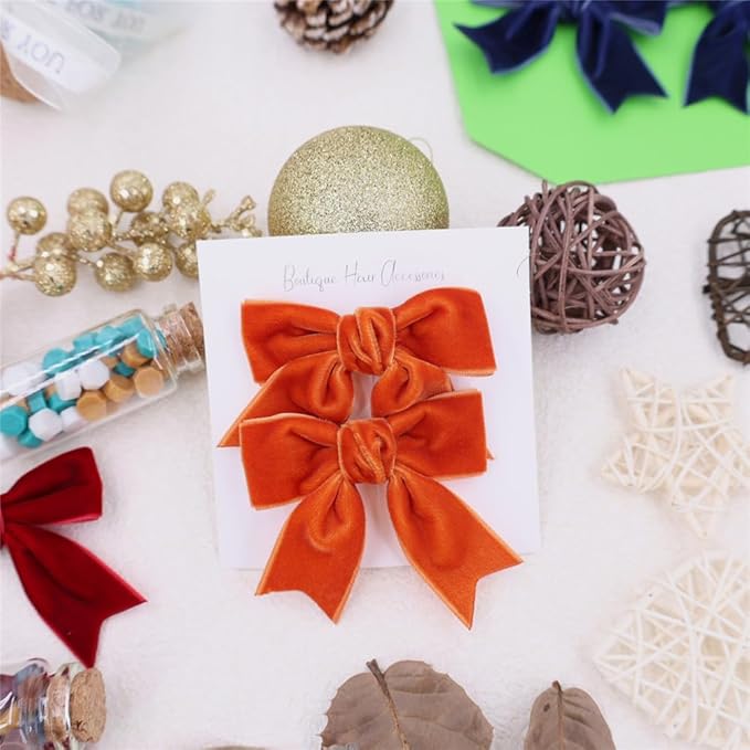 2 Pcs Cute Orange Velvet Hair Bow Clips 3" Bowknot Alligator Clip Barrettes Hairpins for Girl Kids Accessories