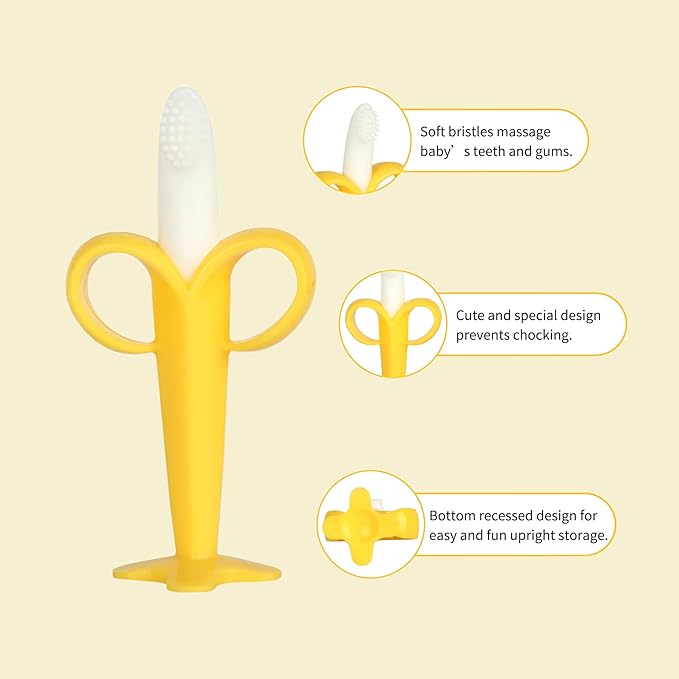 Chuya Teething Toys for Baby, Teethers with Banana Toothbrush Teeth Brushing,BPA-Free,Chew Toy Infants Toddlers Silicone Teether for Babies 0-6-12 Months