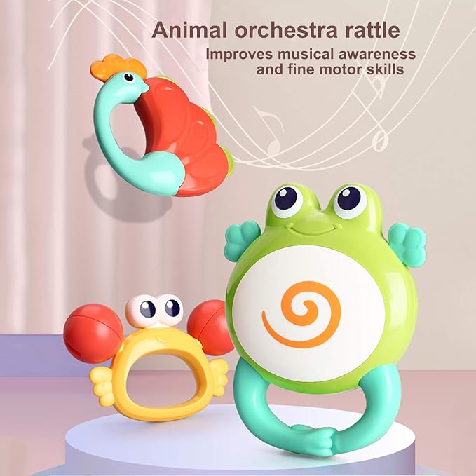 Yiosion Baby Rattle Toy Set, Infant Grab Shake Rattles, Easy Hold Sensory Teether, Babies Development Learning Music Toy, Newborn Shower Birthday Christmas Gift 1 2 3 4 5 6 7 9 10 12 Month Boy Girl