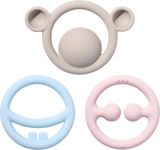 Moluk 43401 Nigi, Nagi & Nogi, Innovative Gripping and Teething Toy, Educational Toy, Pastel Colours, Baby Toy from 0+ Months, Light Blue, Pink, Light Grey