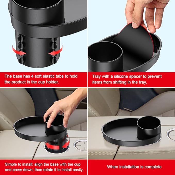 Shkalacar Car Seat Snack Tray - Travel Tray Cup Holder for Kids Car Seat, with Plate Organizer Rotatable Carseat Cup Holder with Food Trays
