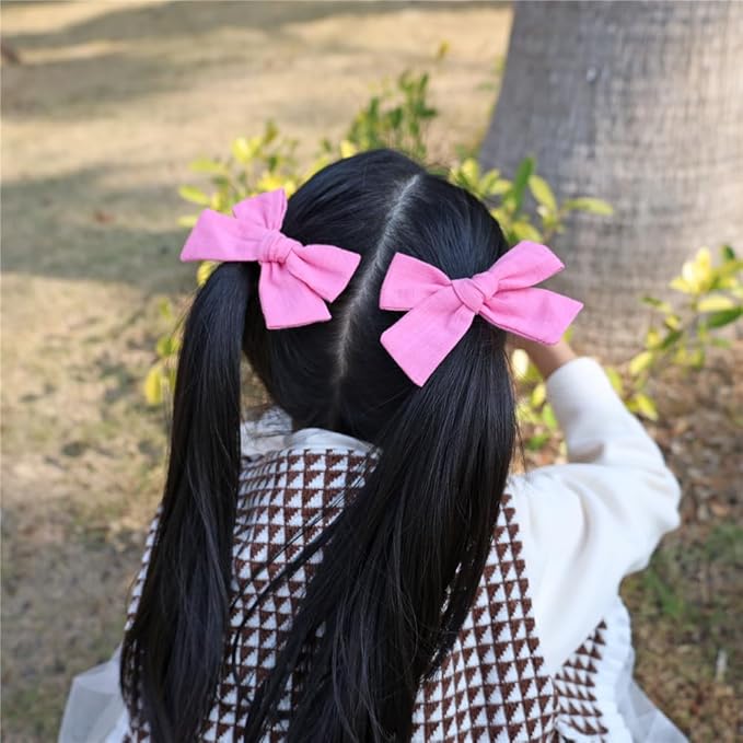 3 Styles Hair Bow Clips for Little Girls Toddler Baby Mom Women Hair Barrettes Accessories 4 Pcs Cotton Linen Bows Hot Pink