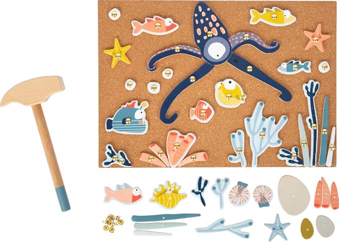 Small Foot Sealife 12263 Wooden Hammer Game with Large Selection of Motif Elements Including Cork Board from 3 Years