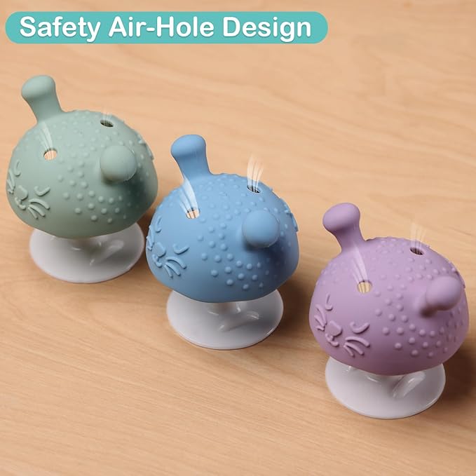BumbleBee Silicone Teething Toys Set 3M+, BPA-Free & Easy to Grip Baby Teether with Suction Base, Infant Teething Relief Toy - 3PCS (Green+Purple+Blue)