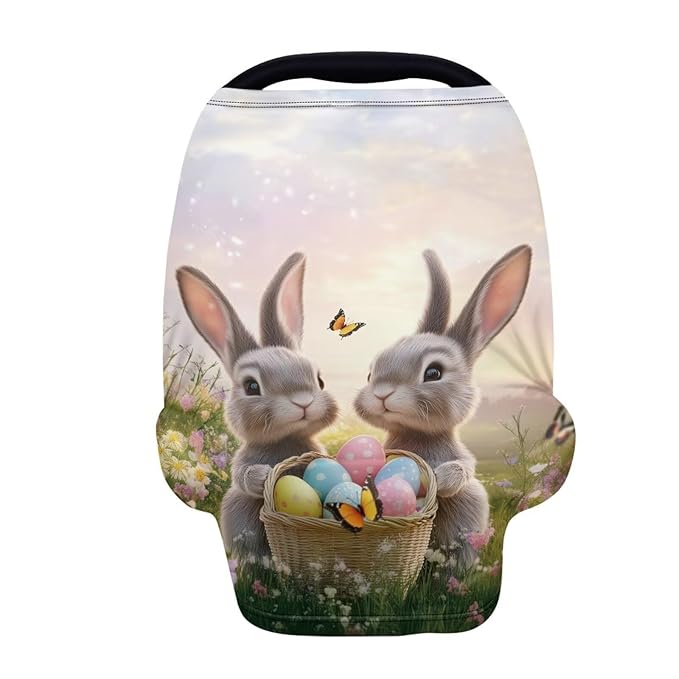 Wanyint Easter Rabbit Eggs Garden Stretchy Nursing Scarf Car Seat Canopy Baby Car Seat Cover, Baby Breastfeeding Stroller High Chair Shopping Cart Cover for Boys Girls