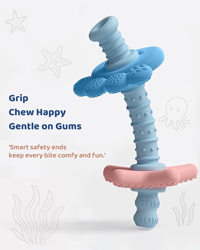 Baby Teething Toys for 3–12 Months, Food-Grade Silicone Hollow Tube Teether Stick, BPA-Free & Multi-Textured, Gum Massage, Sensory Development & Teething Relief, SeaBite
