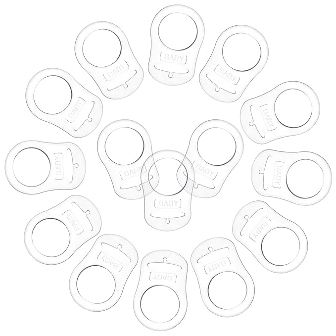 Patelai 15 Pieces Soft Silicone Baby Pacifier Clips Holders Silicone Adapter Rings Holder Baby Nipple Rings Dummy Nipple Holder for Pacifiers(Transparent)