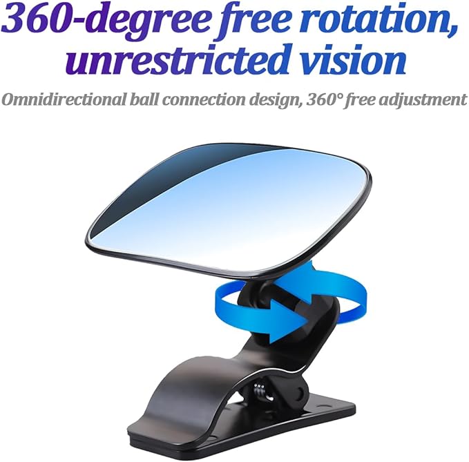 Car Interior Rearview Baby Mirror, Wide Angle Convex HD 360° Adjustable Rearview Mirror for Backseat Kids, Clip-on Sun Visor Safety Rearview for Monitoring Infant Child, Universal Fit