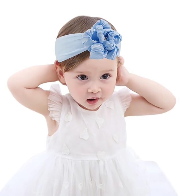 Fmeida Baby Girls Nylon Headband and Bow Big Flower Headbands Fashion Hair Accessories for Newborns Infants Blue