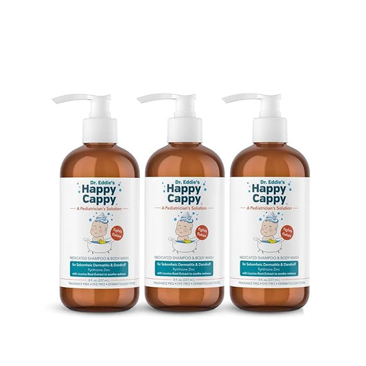 Happy Cappy Medicated Shampoo and Body Wash- Baby Dandruff Shampoo, Helps Cradle Cap and Seborrheic Dermatitis, Reduces Redness, Dermatologist Tested, Fragrance-Free- 8 Fl Oz (Pack of 3)