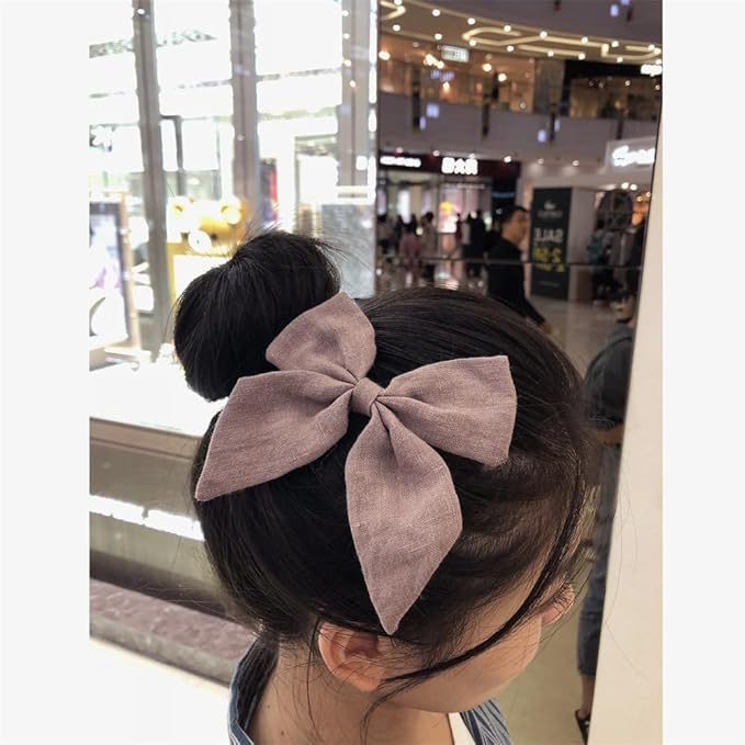 4 PCS Sailor Bow Hair Clips for Kids Girls Women Linen cotton Hair Bow Alligator Clips Baby Toddler Girl Mom Hair Accessories (Beige/Gold)