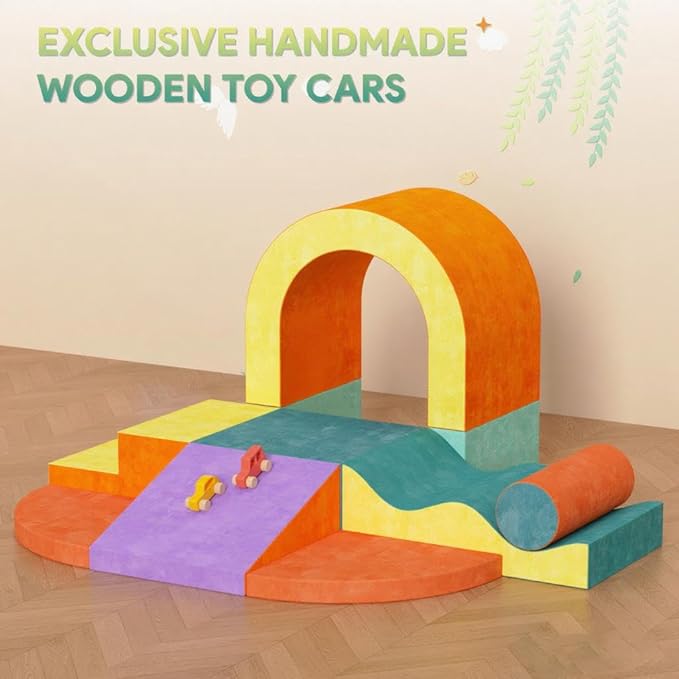 10 PCS Color Foam Climbing Blocks for Toddlers, Soft Play Set with Toy Car, Climbing Blocks for Toddlers 1-3, Indoor Climb and Crawl Soft Play Set