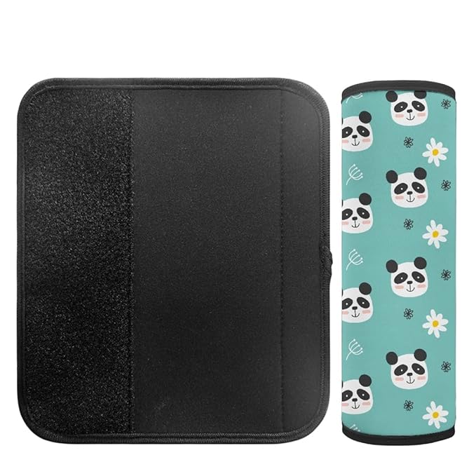 ENLACHIC Kids Car Seat Belt Cover, Cute Cartoon Animal Print Baby Car Seat Strap Pads Infant Car Seat Protector Car Accessories Universal All Cars,Panda Daisy