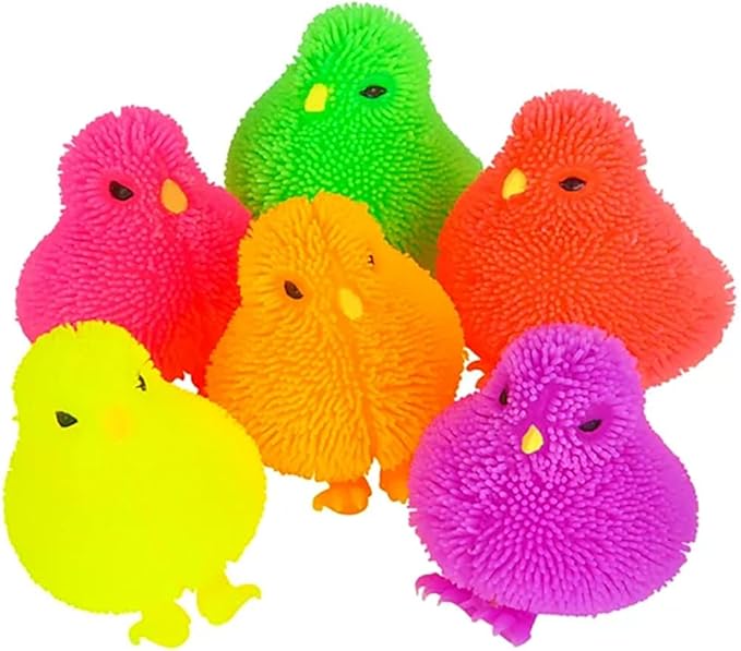 The Dreidel Company Chicken Puffer Rubber Duck Toy Duckies for Kids, Stress Reliever Toy for Kids, Bath Ducky, Birthdays, Baby Showers, Easter Day Activity, 3.25" Inches (12-Pack)