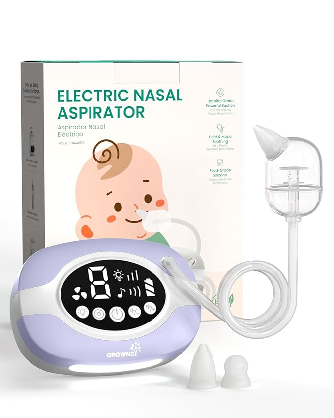 GROWNSY Electric Nose Suction for Baby, Hospital-Grade Nasal Aspirator with Night Light,Soothing Lullabies, Baby Nose Sucker with 9 Adjustable Suction Levels, Purple