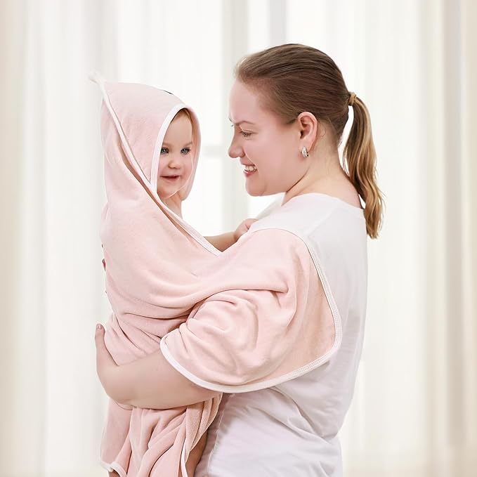 GRSSDER Baby Hooded Towel 2 Pack for Newborn, Super Soft Bath Towels with Original Design, Ultra Absorbent Knit Terry, Large Toddler Towels with Hood for Girls, Shower Gifts for Infant, 34"x 34"