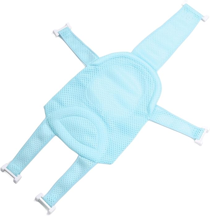 Baby Bath Seat Support Non Slip Universal Detachable Net Bathtub Sling Shower Mesh (Light Blue)
