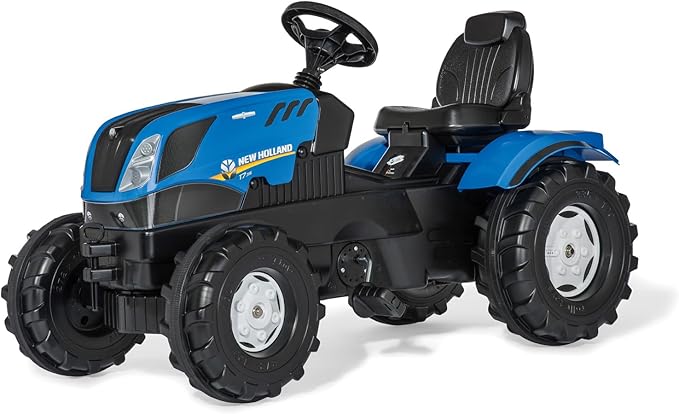 ROLLY TOYS rollyFarmtrac New Holland Tractor 601295 | Pedal Tractor with Motorised Bonnet to Open Seat Adjustment, Whisper Bicycle Tyre Chain Protector/3 Years, Blue, TÜV/GS geprüft