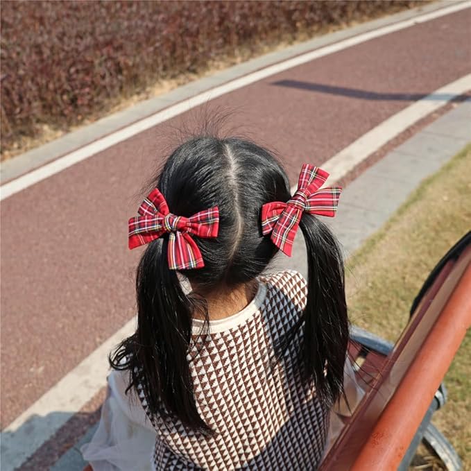 Sugarmelon Set of 6 Tartan Bow Hair Clips for Baby Girl and Mom Women Plaid Headbands Scrunchies Scottish Tartan Hair Bows for School Girls (6 pcs Tartan Red)