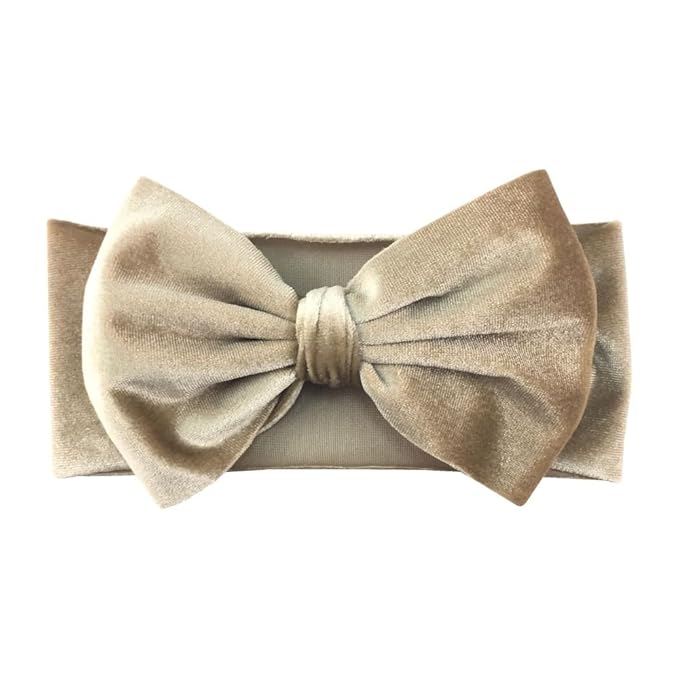 Baby Girl's 7'' Soft Big Bowknot Velvet Headband Toddler Hairband for Photography Travel Party Festivals (Beige, One Size)