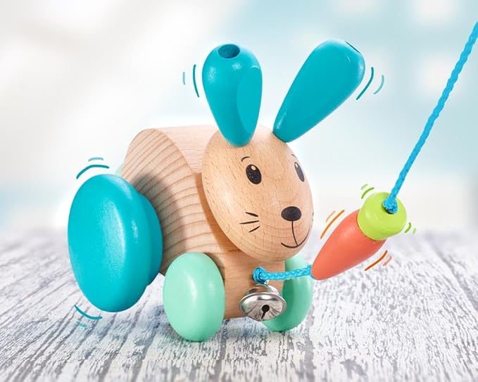 Selecta 62100 Henny Hoppel Pull Along Rabbit Wooden Push and Pull Toy 13 cm