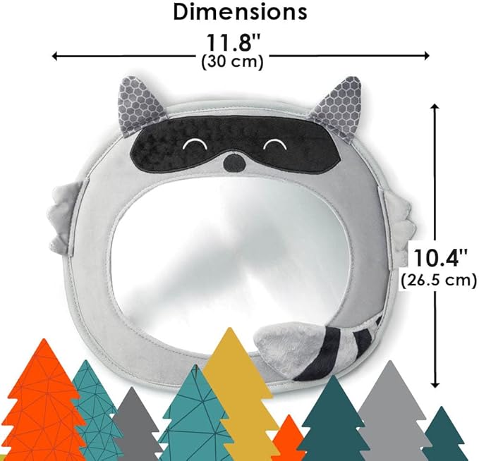 Diono Easy View Racoon Character Baby Car Mirror, Safety Car Seat Mirror for Rear Facing Infant, Fully Adjustable, Wide Crystal Clear View, Shatterproof, Crash Tested (Pack of 2)