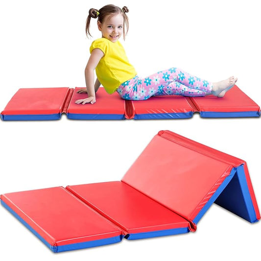 Marsui Folding Kids Nap Mats for Preschool Daycare 4 Section Folding Rest Mats Daycare Sleeping Mat for Kid 2 Inch Thick Portable Resting Floor Sleep Mat Baby Changing Pad for Kindergarten(Red,Blue)